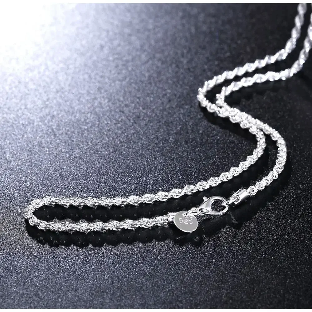 925 Silver Plated Necklace Twisted Rope Christmas Birthday Anniversary Gift NEW!